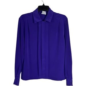 KORET Womens Purple Long Sleeve Button Front Pleated Blouse Top Size 8 8
